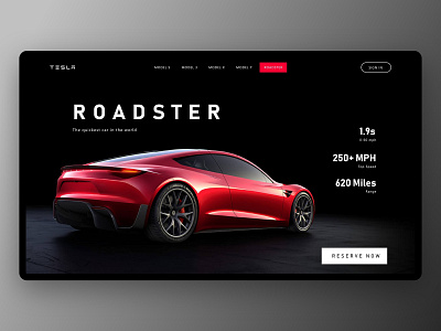 Tesla Roadster Landing Page adobexd black clean concept concept design design minimal ui uiux ux web web design