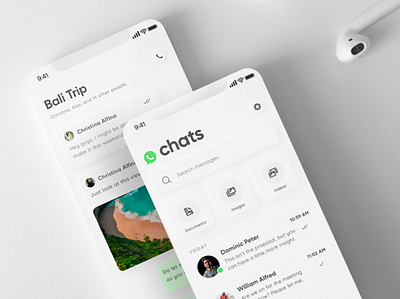 WhatsApp Redesign (Skeuomorphic) adobexd clean concept design design minimal minimalism ui ui design uiux