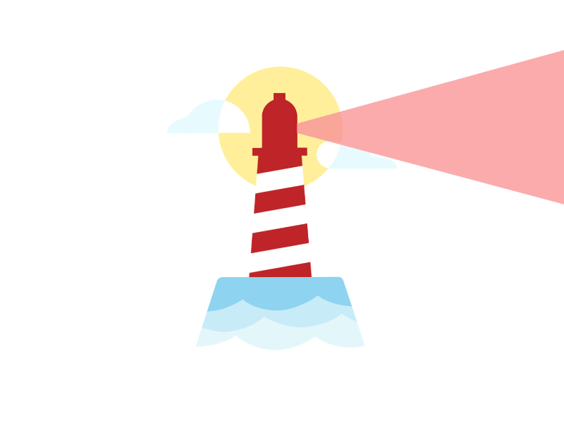 Lighthouse animation birds flat lighthouse sun waves