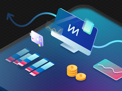 Exporting data 3d blue computer data export gradient graphic design grid illustration illustrator isometric