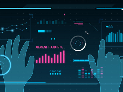 SaaS metrics blue chart digital glow graph graphic design hand illustration metrics saas sci fi