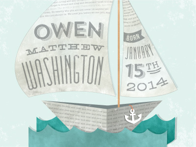 Newspaper Sailboat birth announcement boat illustration newspaper ocean paper sail sailboat sea typography water