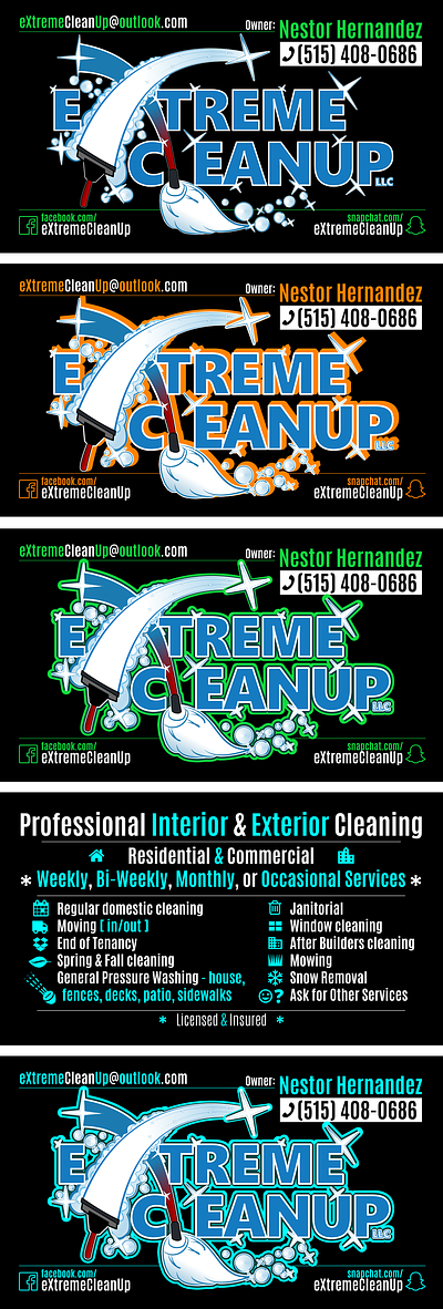 Logo Extreme CleanUp Biz Card Alts branding design illustration logo vector