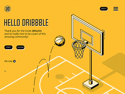 Hello Dribbble adobe illustrator basketball basketball court debut design dribbble flat games hello dribble illustraion invite minimal thank you typography ui ui design uiux vector web website