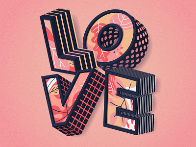 L-O-V-E 3d illustration love patterns typography