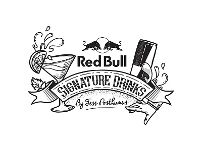 Red Bull Signature Cocktails Title blackandwhite illustration logo vector