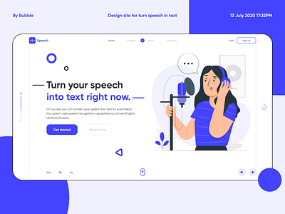 Website design for turning speech into text abstract awesome awesome design blue bubble design dribbble figma speech speechintotext texture ui
