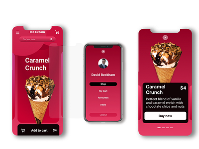 Ice Cream Mobile App UI Design app app design application coffee website construction design illustration logo mobile app design music music app musician page design shopify store shopping app sign up typography ui ux vector