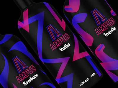 Amped spirits UV reactive bottle packaging design adobe bottle bottle design bottle label bottle mockup branding graphic graphic design graphic designer illustration label design lable logo logo design packaging packaging design pattern photoshop spirits uv