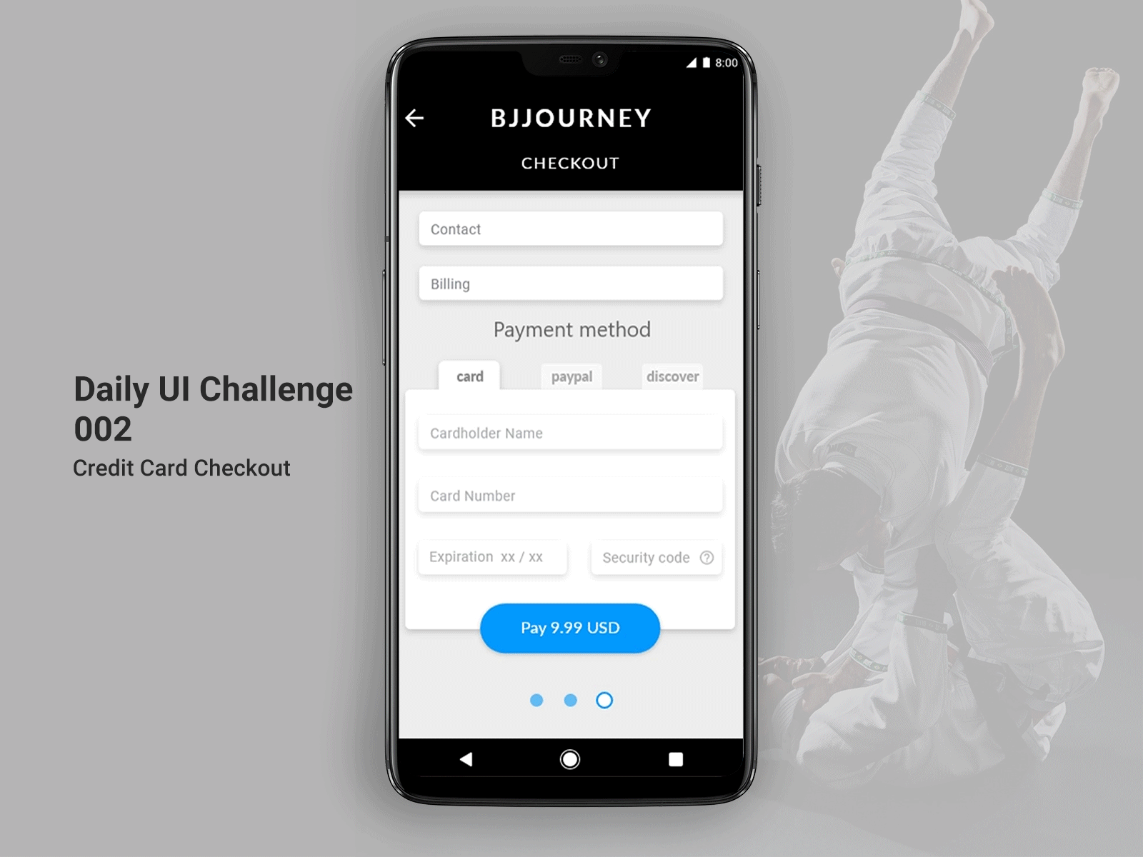Daily UI Challenge 002 / Credit Card Checkout adobe photoshop adobexd animated app checkout daily ui challenge daily100 dailyui dailyui 003 design jiujitsu prototype ui ux