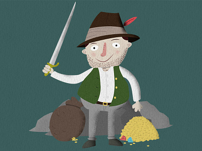 Oldschool Robbers' Cave burglar cave gold hat illustration robber sword