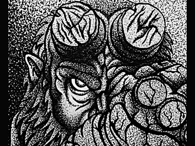 Hellboy Sketch Card aceo and art atc black card creaures hell ink leija line monster pen pointalism sketch stipple supernatural white ×