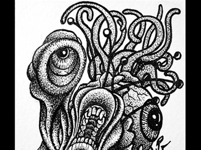 Tentacles and Eyeballs series card 7 aceo atc card creatures eyeballs graphite ink leija like monster pen pencil sketch squid tentacles