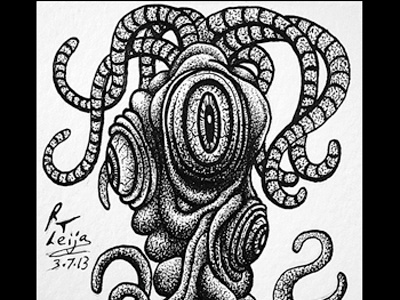 Tentacles and Eyeballs series card 6 aceo atc card creatures eyeballs graphite ink leija like monster pen pencil sketch squid tentacles