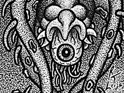Tentacles & Eyeballs Sketch Card #4 creaures eyeballs graphite leija monster pen ink pencil sketch card squid like tentacles