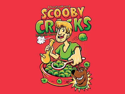 Scoby Cracks cereal dog drawing illustration scooby doo shaggy t shirt tee design weed