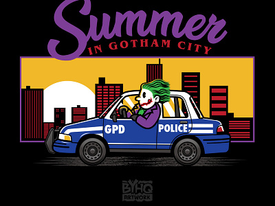 Summer In Gotham City adobe illustrator artwork batman design drawing illustration joker t shirt tee design the dark knight typography vector