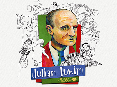 COVER ART | music artwork | Julian Tuwim dzieciom bird boy cat cd artwork character children book illustration childrens illustration colorful cover art cover artwork glasses illustration lineart music painting poetry portrait tomatoes train watercolor