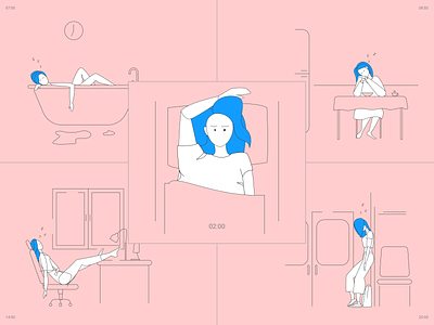 Are u sleep? blue girl illustration lineart sleep