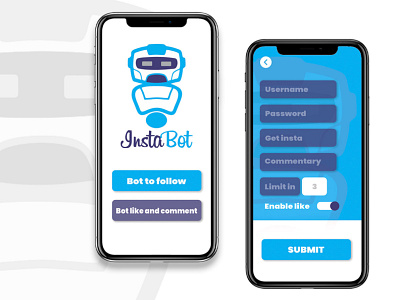 Instabot App adobexd bot design design app illustration instabot instagram interface photoshop robot robots ui ui design uidesign uidesigner uiux uxdesign