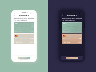 Payment Methods UI Design button design dark app dark mode dark ui design flat gradiant ios app light minimal payment method simplicity uidesign