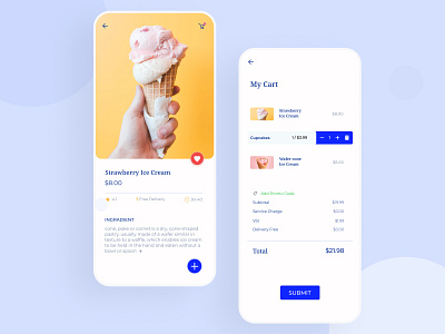 Product Details and Cart: FoodMart app app design application card cart checkout dessert food food and drink food app foodie icecream payment product