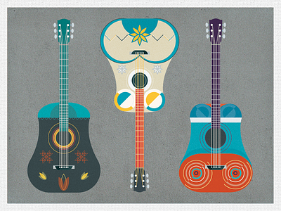 Guitars acoustic colour grain guitar hippie illustration music pattern