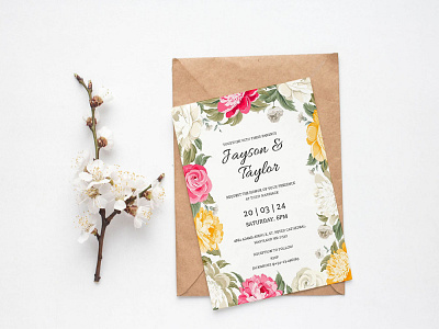 Free Flower Watercolor Wedding Invitation Template