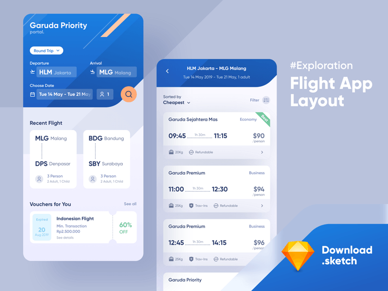 Free Flight App UI Sketch by Andy W on Dribbble