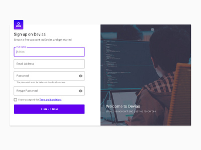 Free Material Design Sign Up / Register Form Template