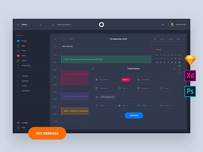 Calendar Dashboard UI Template (Adobe XD) calendar calendar ui dashboard dashboard design dashboard ui design free psd freebie freebies interface ui