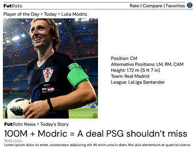 FutRate Main Page (feat. Luka Modric)