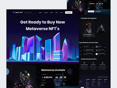 NFT Metaverse Marketplace app crypto design dotchallenge flat graphic design landing page logo marketplace metaverse nft ui ux web