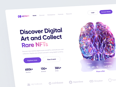 NFT landing page art crypto digital art header hero landing page login navigation nft nft landing page nfts sell ui ui design ux wallet web