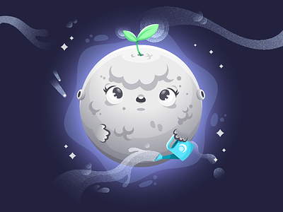 Green Moon character green illustration illustrator moon nature space sprout vector