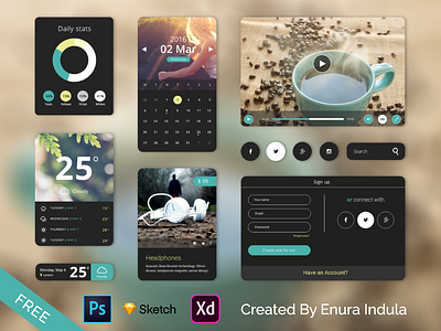 Creama Themed UI Kit adobe xd calendar coffee concept creama desktop freebie illustrator live photoshop ui kits web