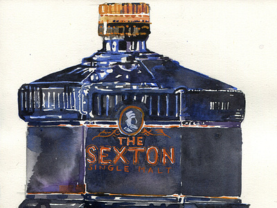 Sexton whisky alcohol bottle illustration painting still life watercolor whisky