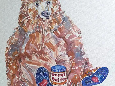 Bear with peanut butter animal bear illustration watercolour