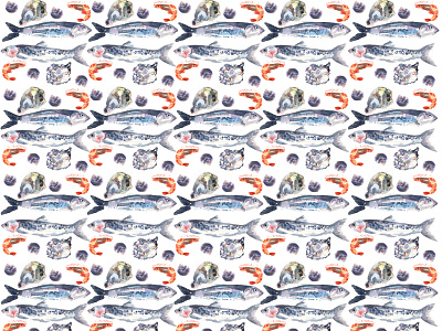 Fish Pattern fish illustration pattern print shellfish surfacepattern watercolour watercolour painting