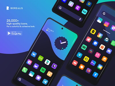 Borealis - Icon Pack (Android) android android theme android themes app borealis branding design google icon icon pack icons phone playstore theme ui