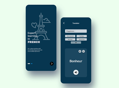 Screens of french learning adobe xd french towers ui ux