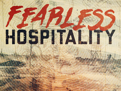 Fearless Hospitality blue circles distress grunge map red texture type typography