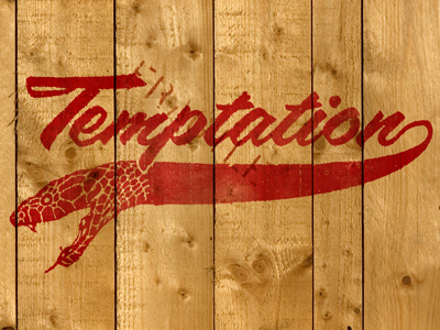 Temptation crate distress lasalle red script snake texture type typography wood