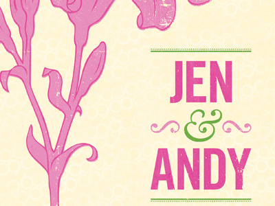 Jen & Andy - Front of Wedding Invitation ampersand distress green pink stargazer wedding invite