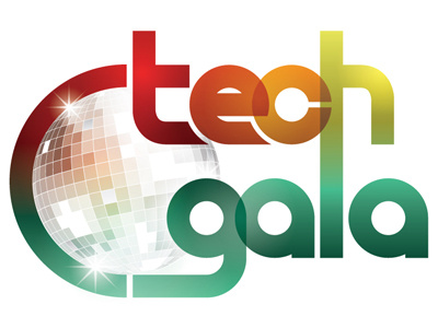 Tech Gala blue custom font disco flare green orange red type typography