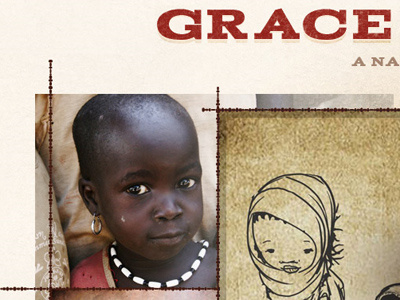 Grace Surpasses border cream lines paper photos red slab serif texture