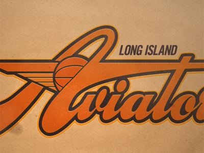 Long Island Aviators art deco ballpark script basketball blue distress logo orange paper script texture tideway trade gothic type typeface typography vector wings