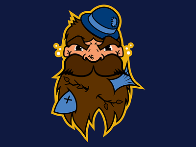 Bellingham Dirty Dan's beard bellingham blue brown drunk fish gold hat illustration mascot navy peach vector