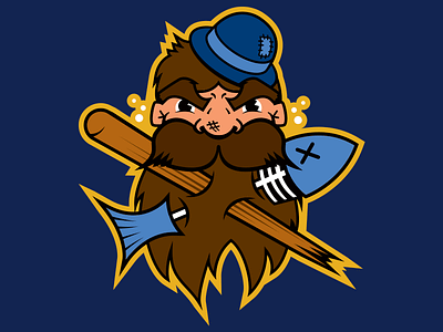 Bellingham Dirty Dan's (Revised) bat beard bellingham blue brown drunk fish gold hat illustration mascot navy peach vector