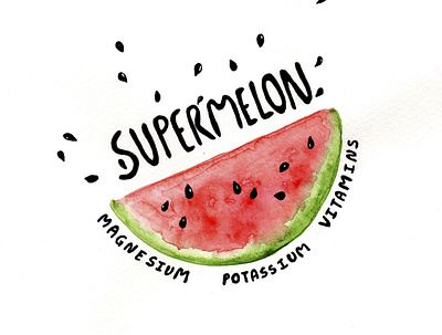 Super Melon! artist artwork fruit illustration hand drawn handmade illustration painting summer watercolor watercolour watermelon